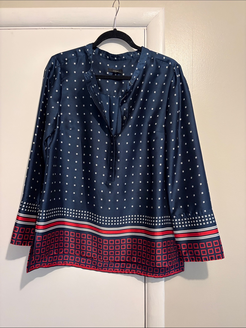 J. Crew Navy Polka Dot Border-Print Tunic Top